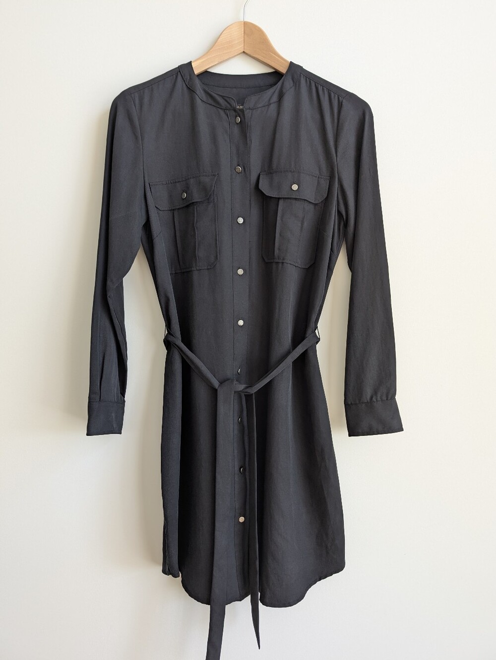 Banana Republic 100% Lyocell Black Button Front Mini Dress 4P 4 Petite